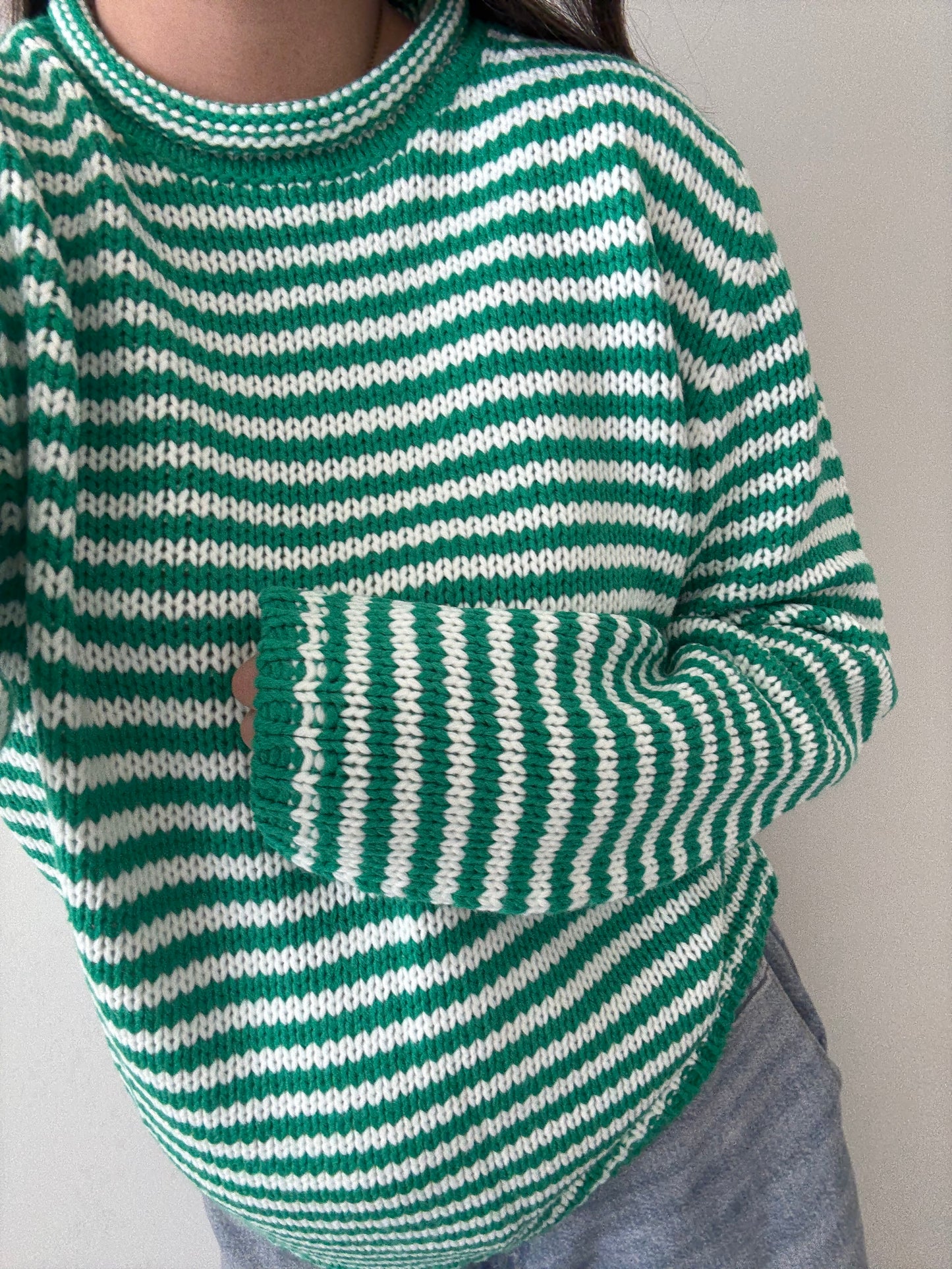 Festive Striped Sweater, Kelly Green