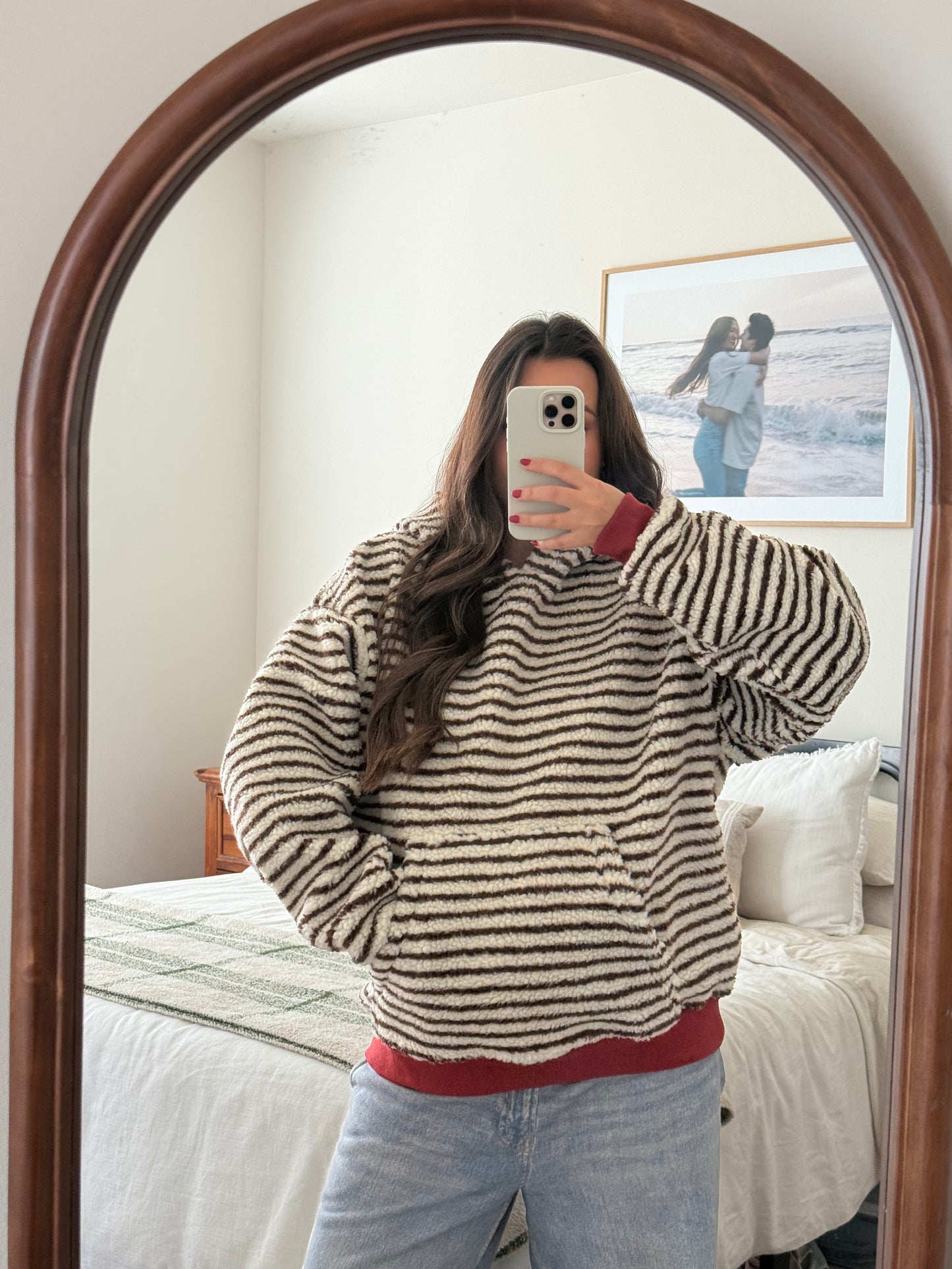Teddy Striped Hoodie, Brown & Red