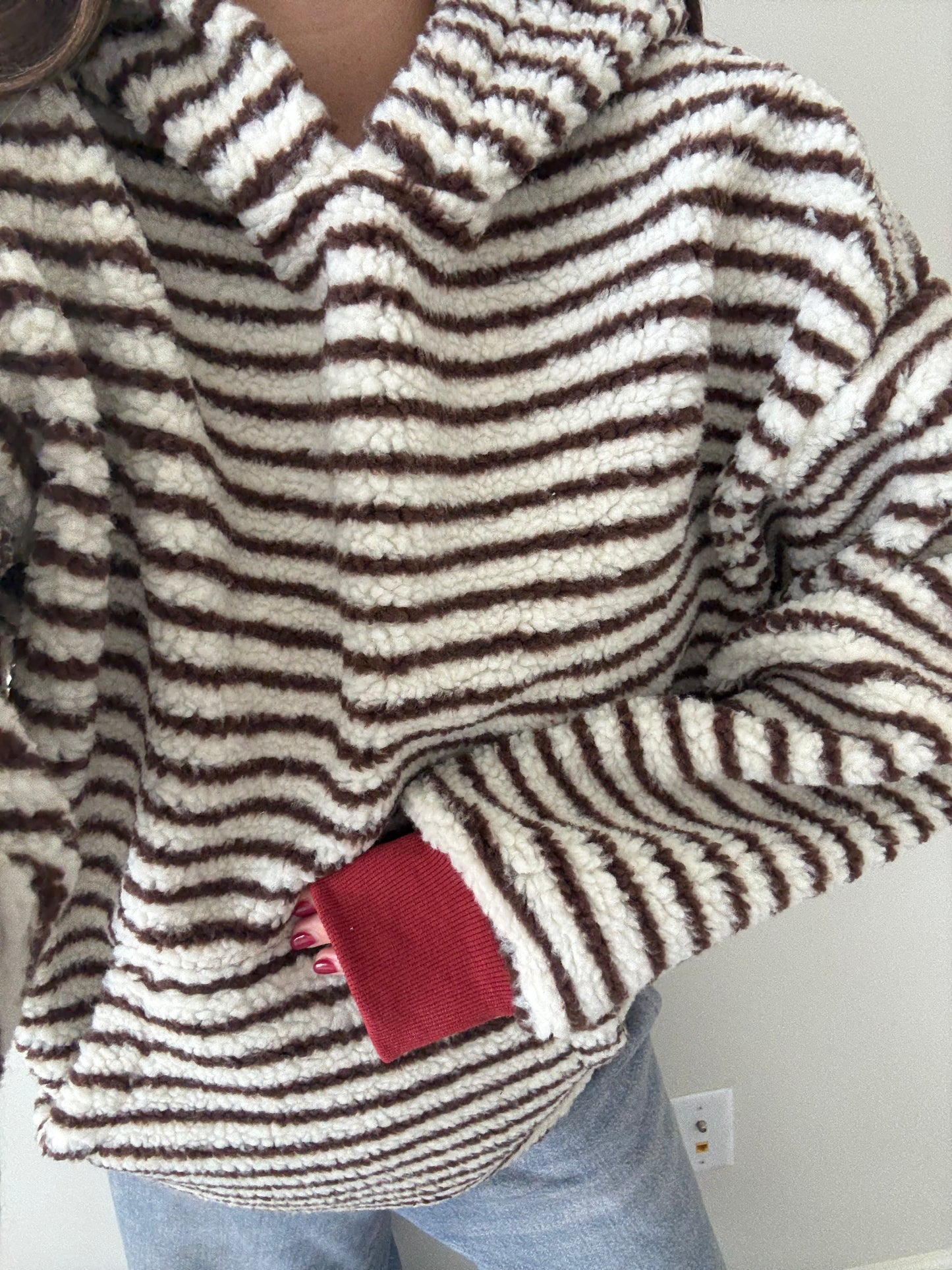 Teddy Striped Hoodie, Brown & Red