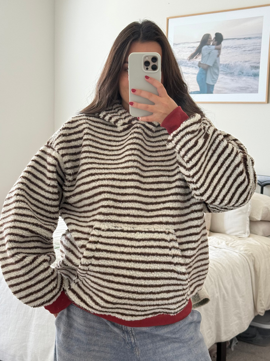 Teddy Striped Hoodie, Brown & Red