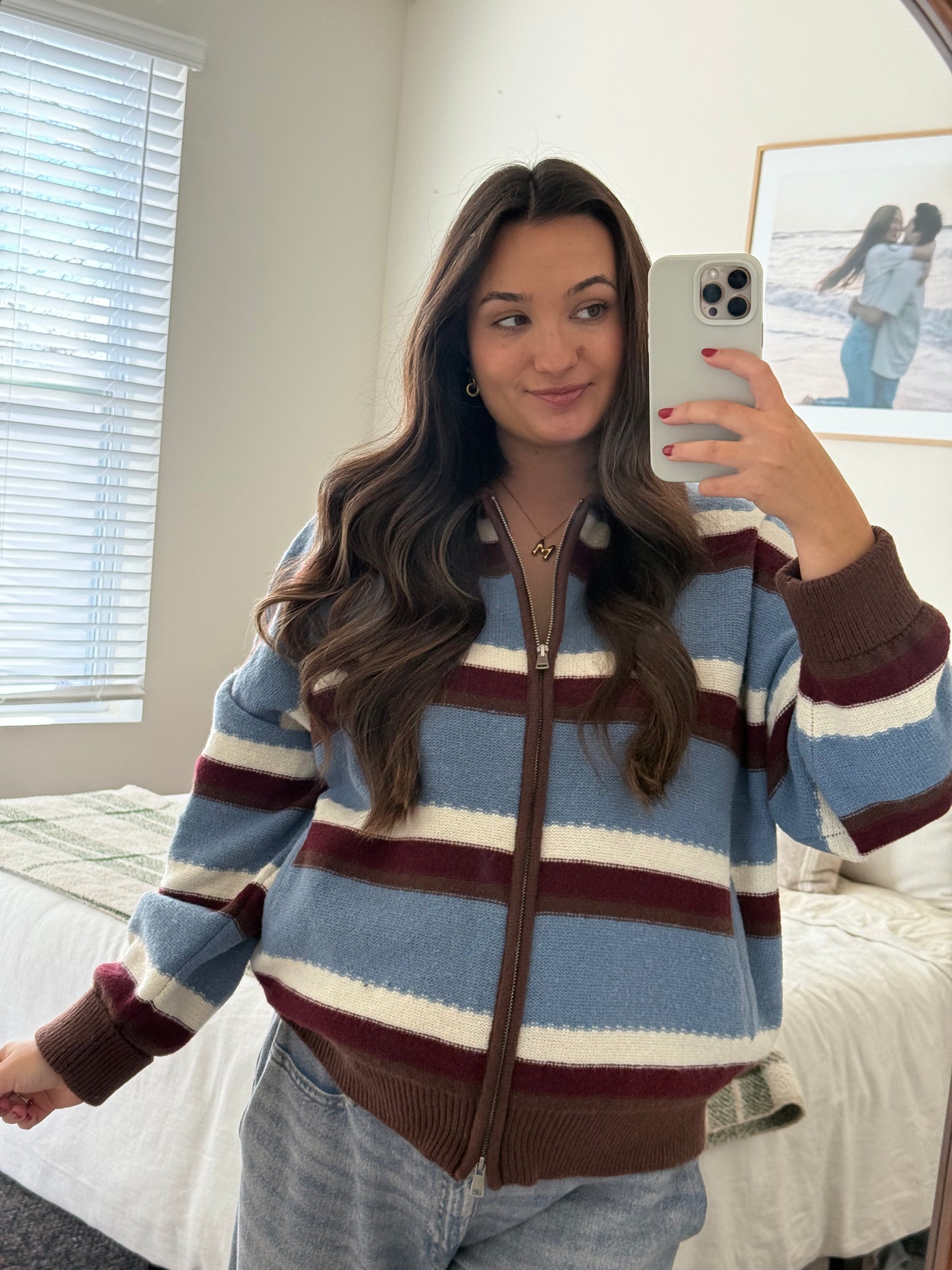 Fairbanks Zip Up Sweater Jacket, Blue/Brown