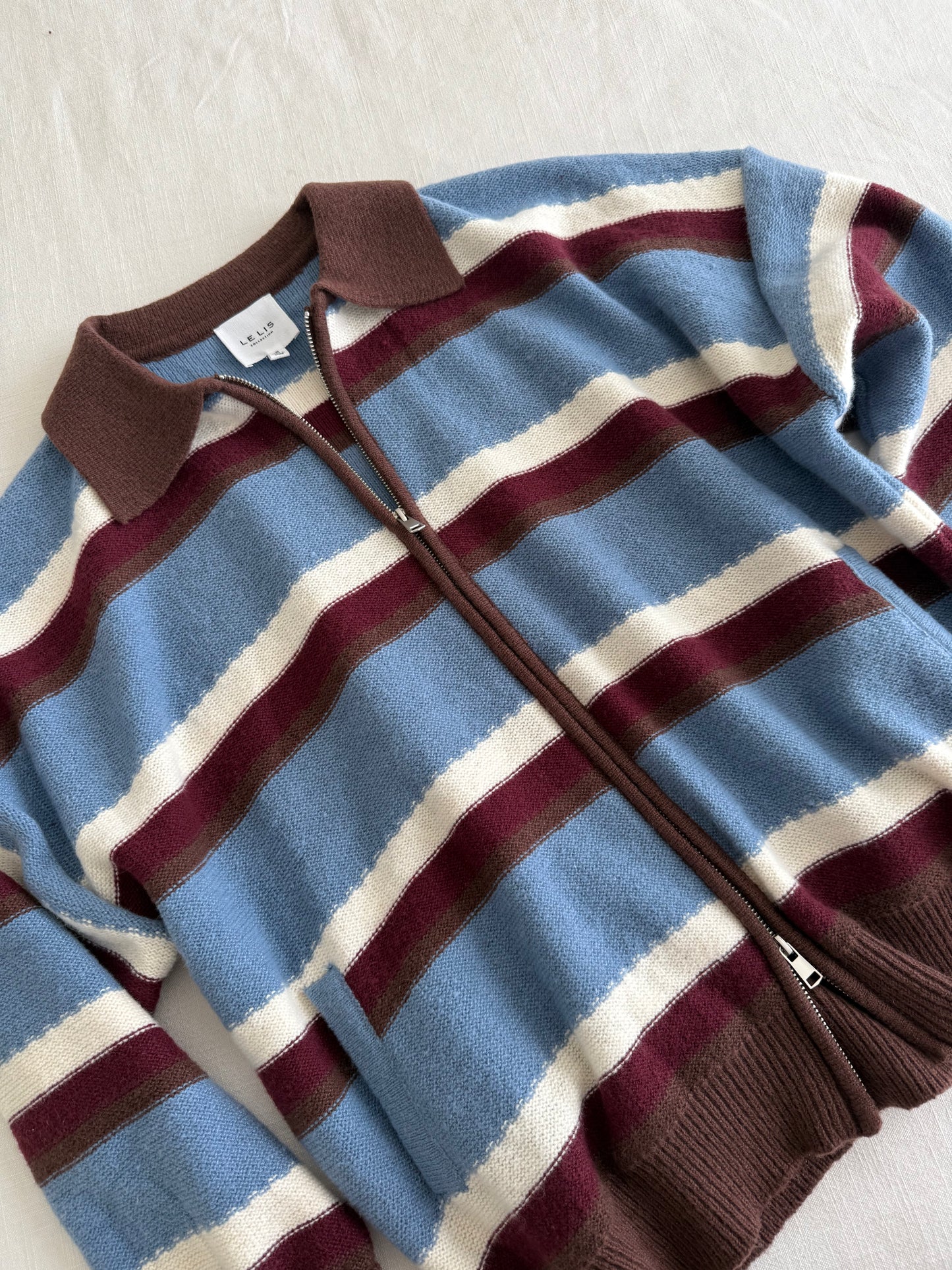 Fairbanks Zip Up Sweater Jacket, Blue/Brown