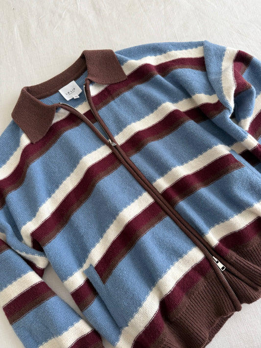 Fairbanks Zip Up Sweater Jacket, Blue/Brown