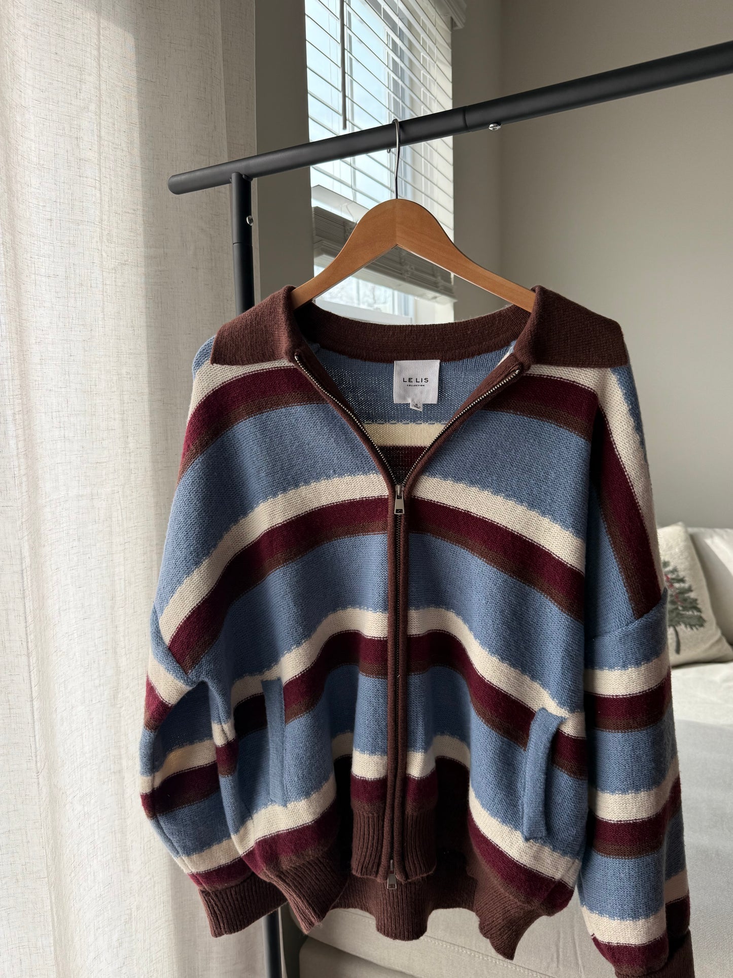 Fairbanks Zip Up Sweater Jacket, Blue/Brown