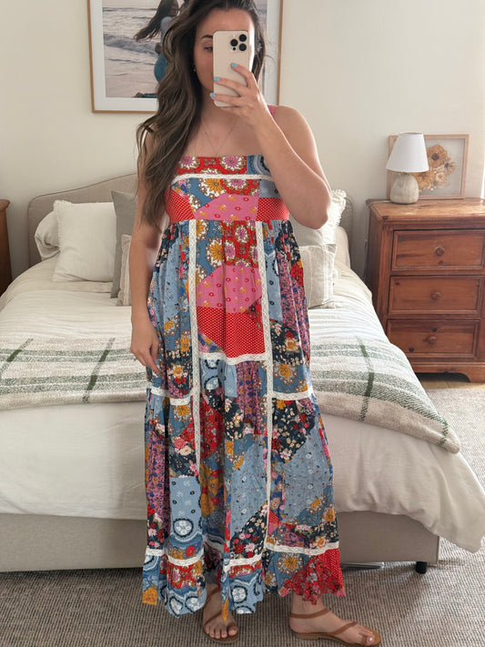 Italian Summer Dress, Multi Patchwork