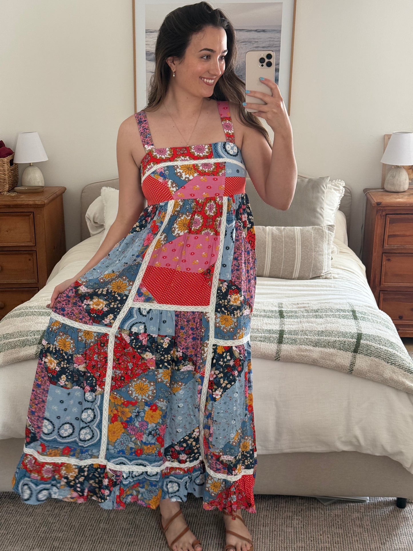 Italian Summer Dress, Multi Patchwork