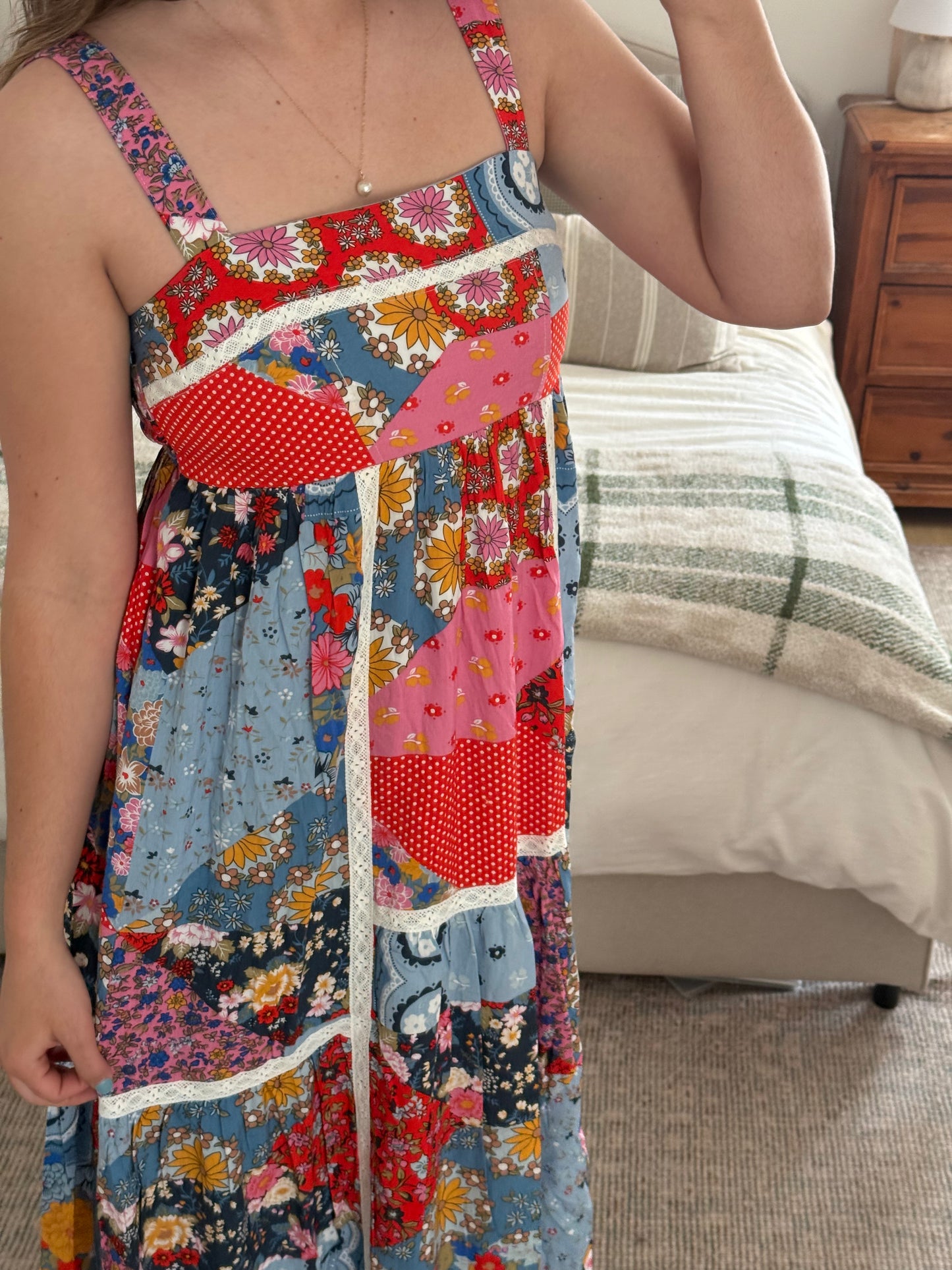 Italian Summer Dress, Multi Patchwork