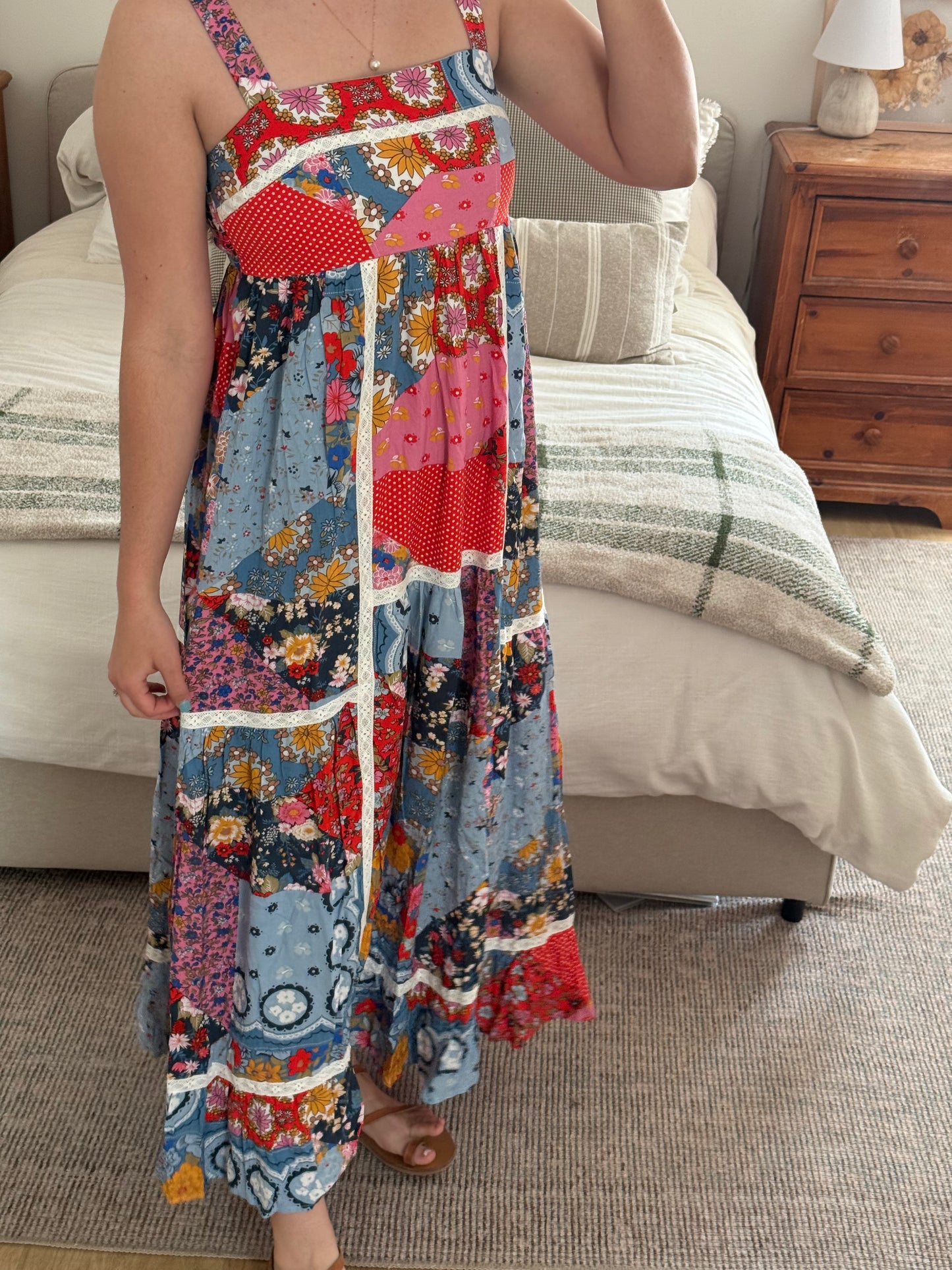 Italian Summer Dress, Multi Patchwork