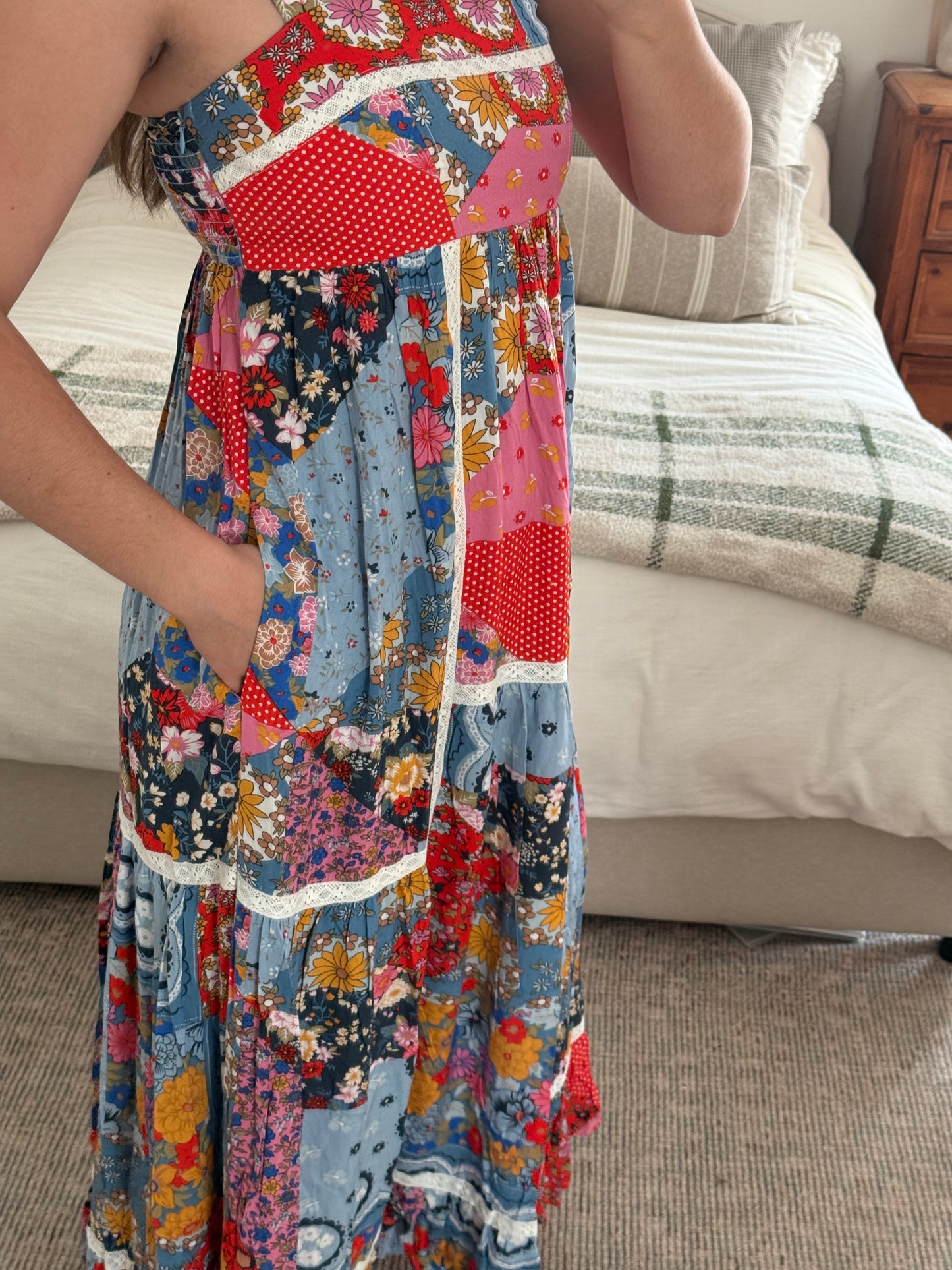 Italian Summer Dress, Multi Patchwork