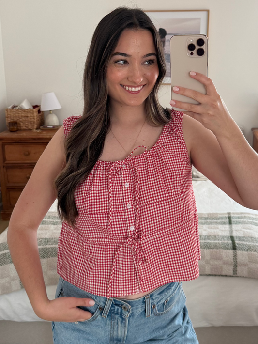 Iced Tea Gingham Tank, Raspberry