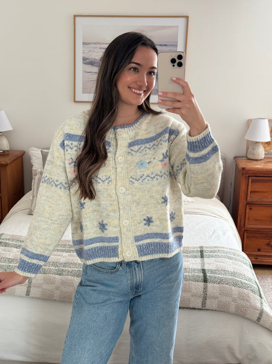 Frosted Blooms Cardigan, Ice Blue