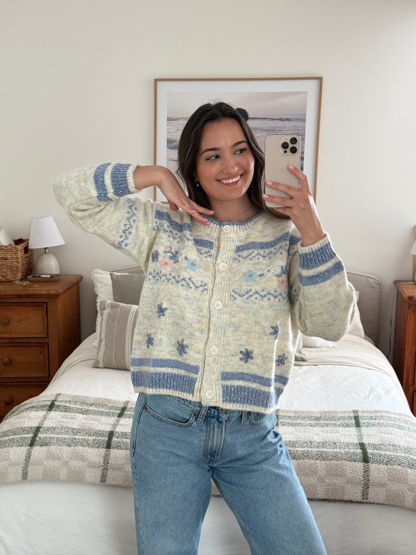 Frosted Blooms Cardigan, Ice Blue