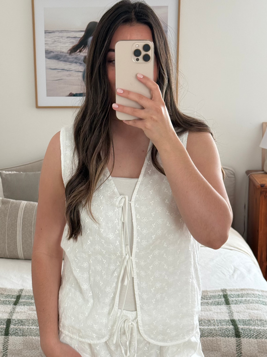 Country Cutie Eyelet Tank, White