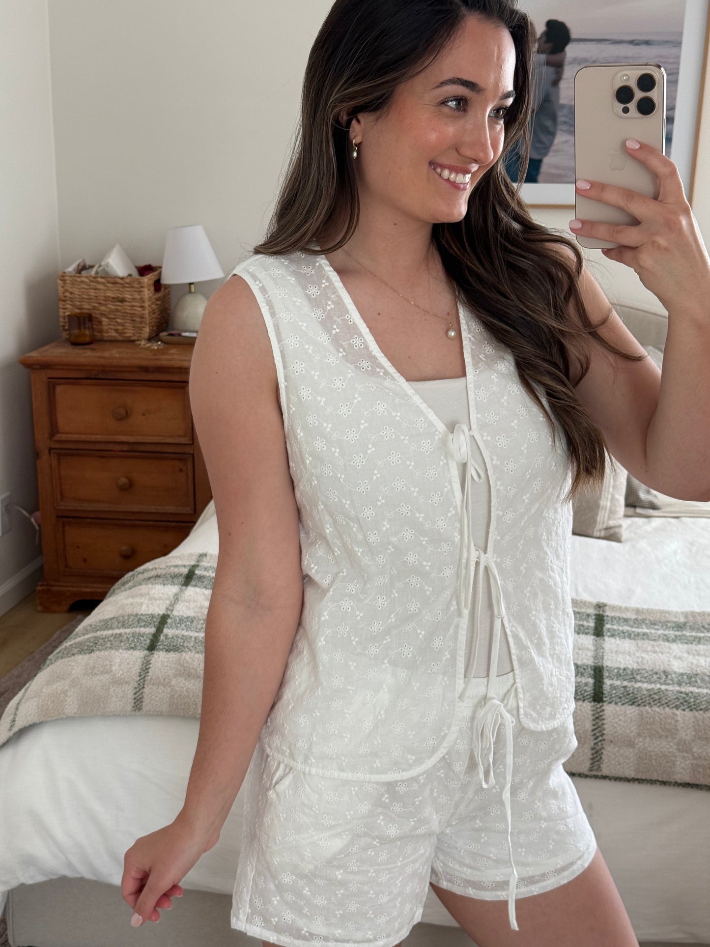 Country Cutie Eyelet Tank, White