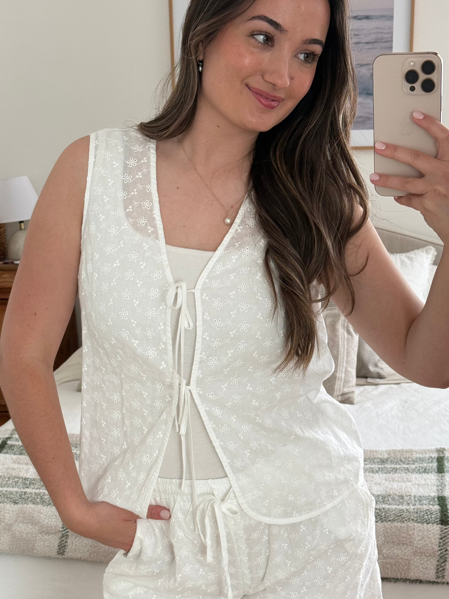 Country Cutie Eyelet Tank, White