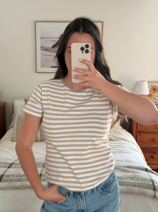Timeless Striped Tee, Tan