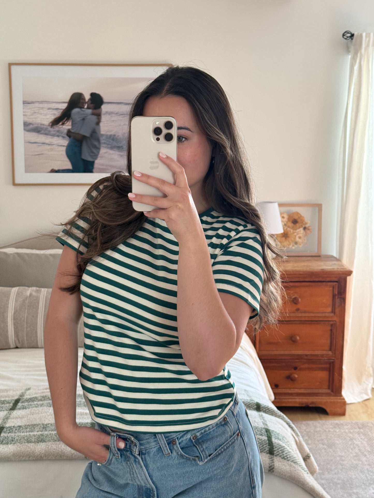 Timeless Striped Tee, Forest Green