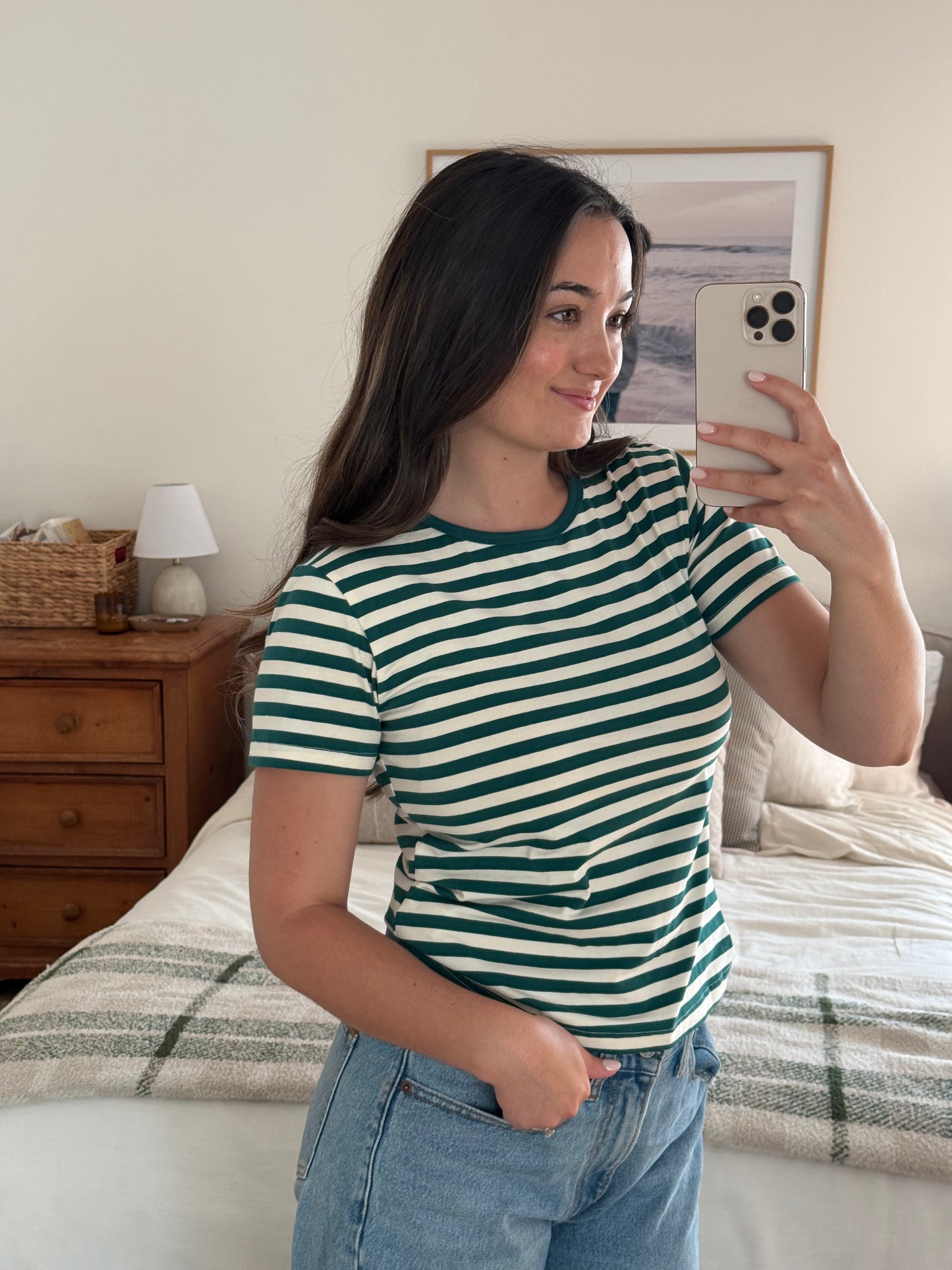 Timeless Striped Tee, Forest Green