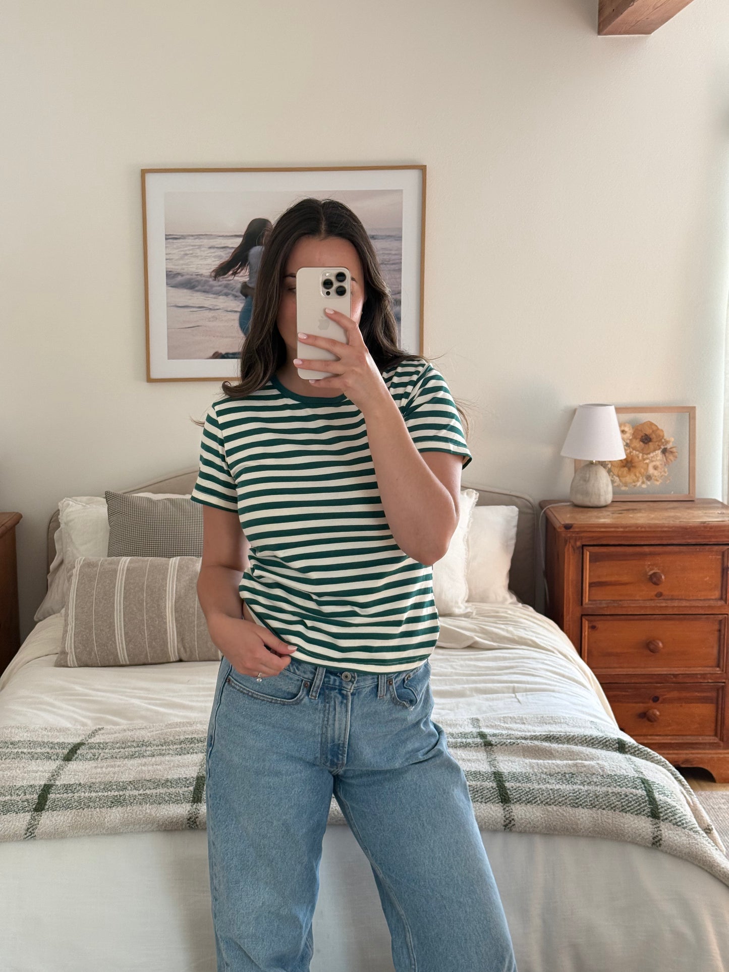 Timeless Striped Tee, Forest Green