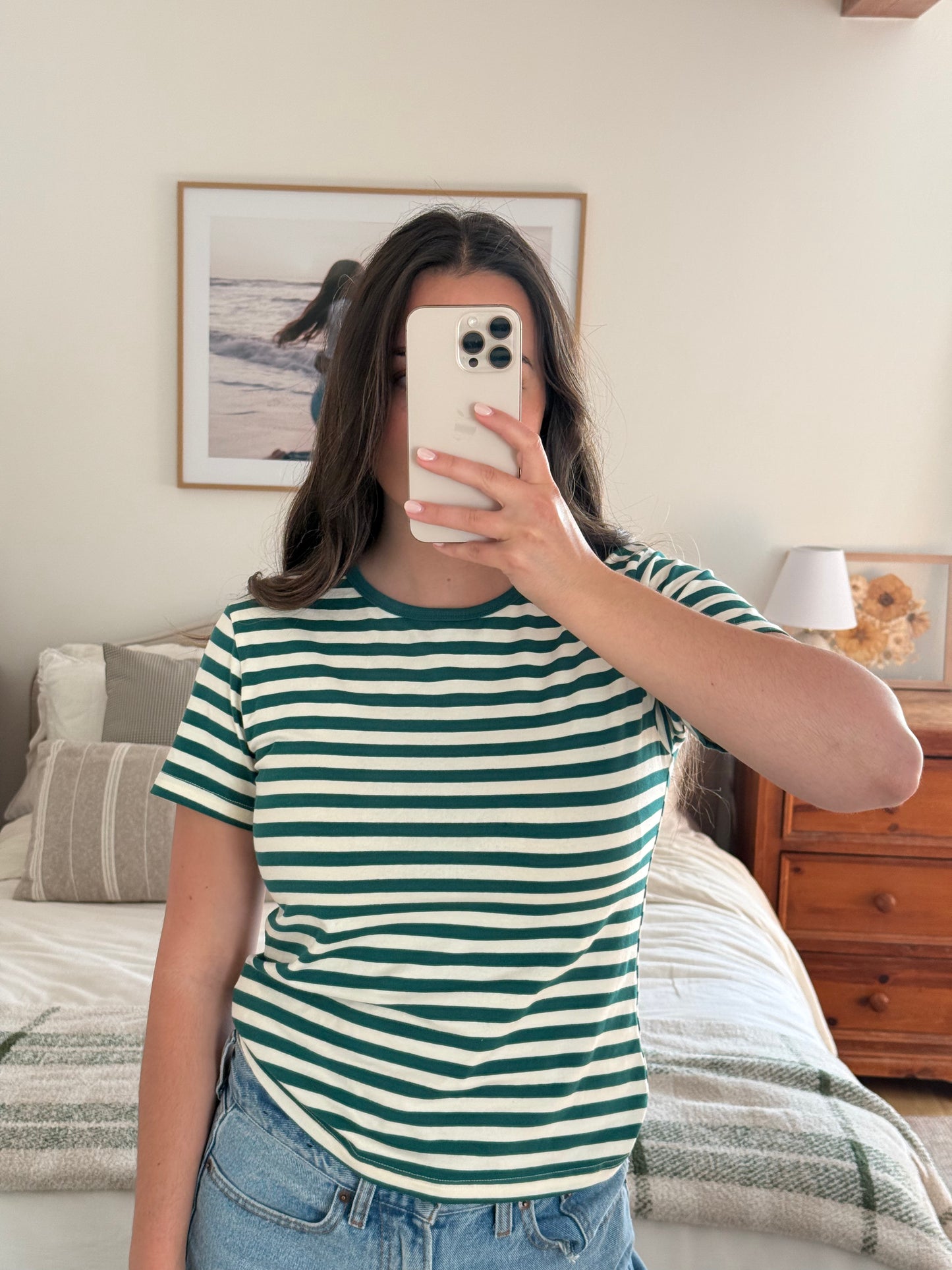 Timeless Striped Tee, Forest Green