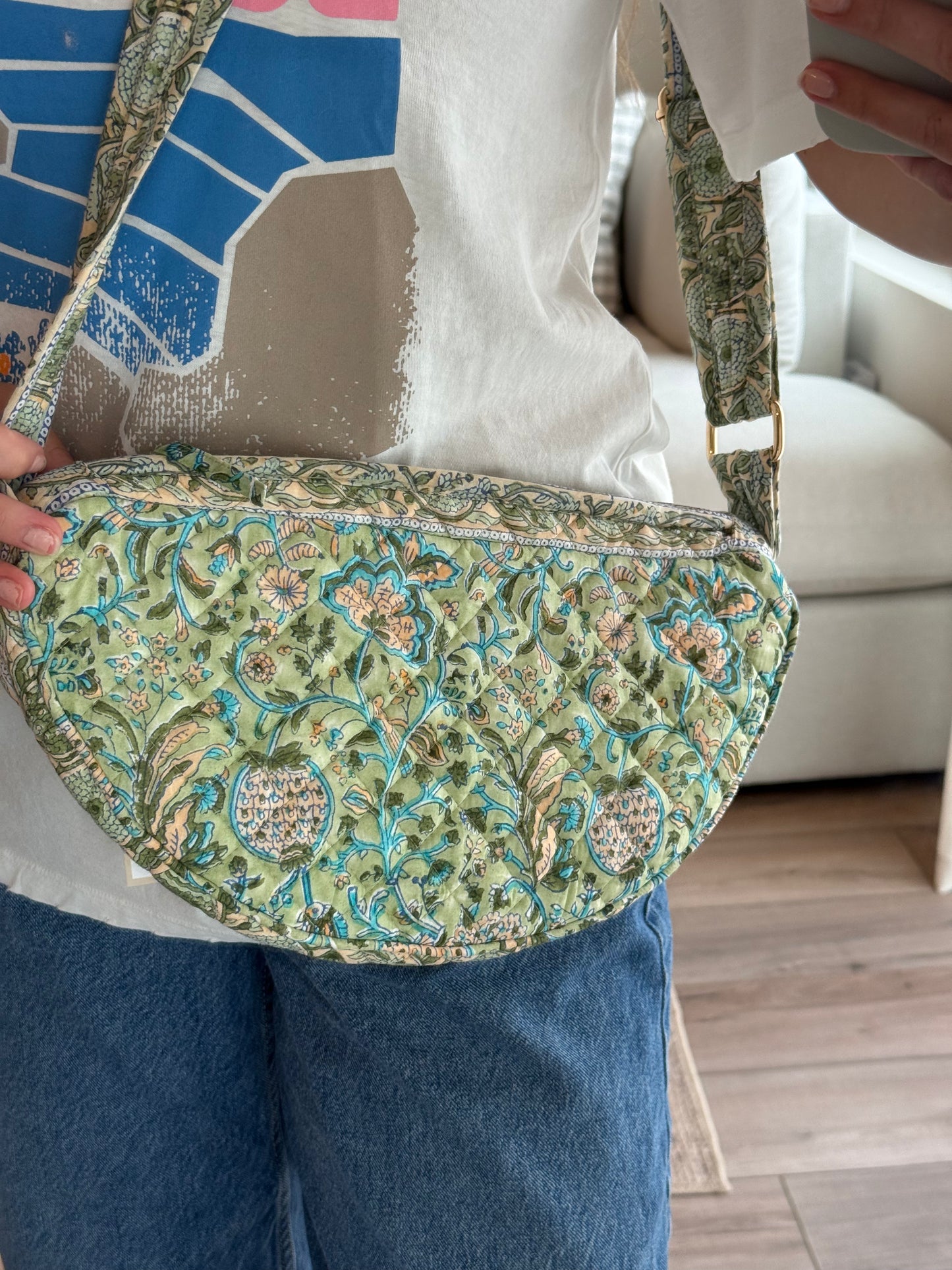 Paisley Quilted Crescent Bag