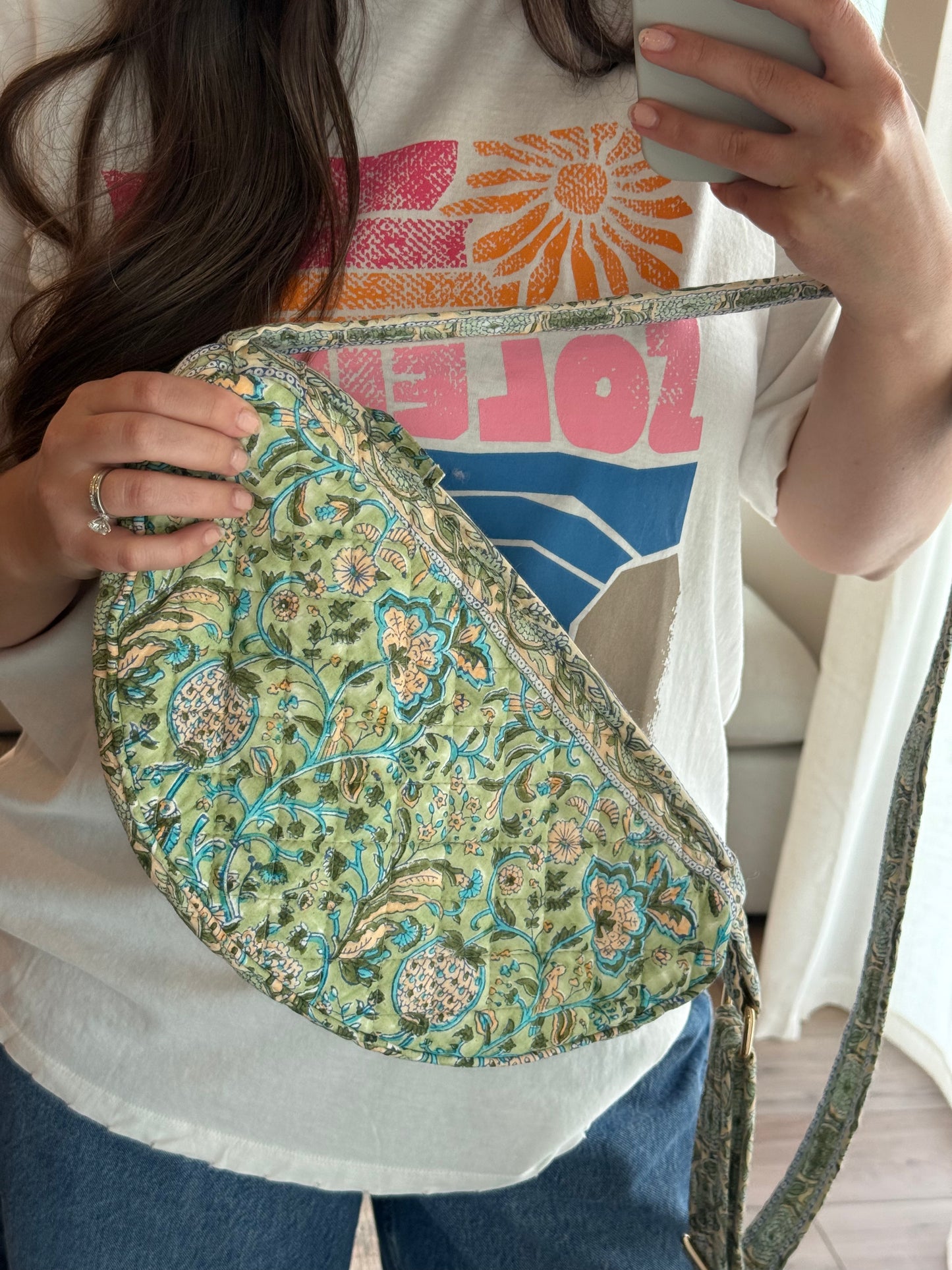 Paisley Quilted Crescent Bag