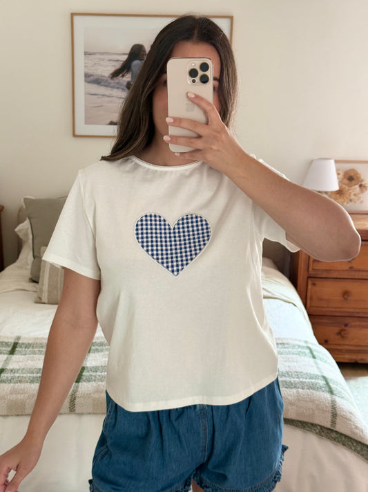 Bless Your Heart Tee, Blue Gingham