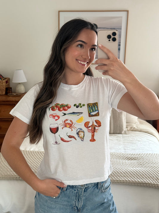 Italian Feast Baby Tee, White