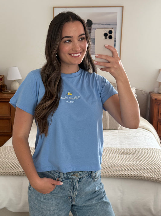 Amalfi Coast Baby Tee, Blue