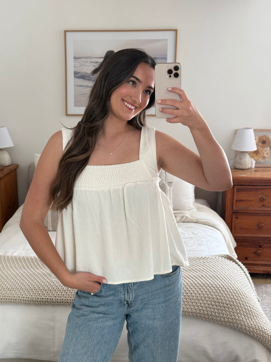 Florence Linen Tank, White