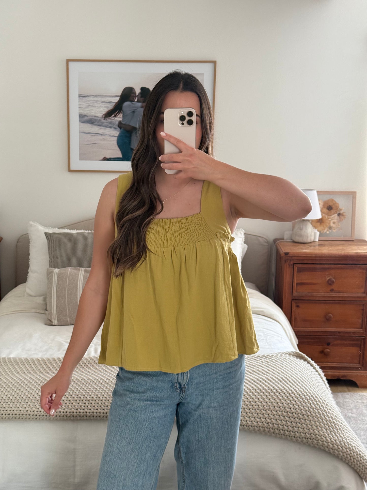 Florence Linen Tank, Chartreuse Olive