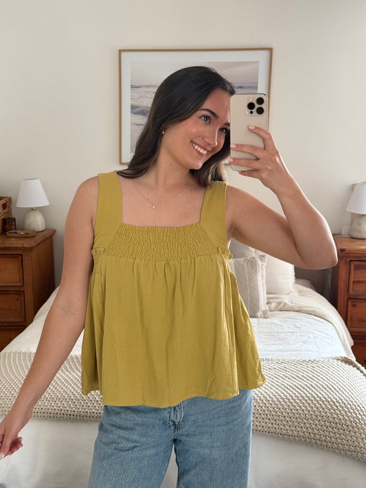 Florence Linen Tank, Chartreuse Olive