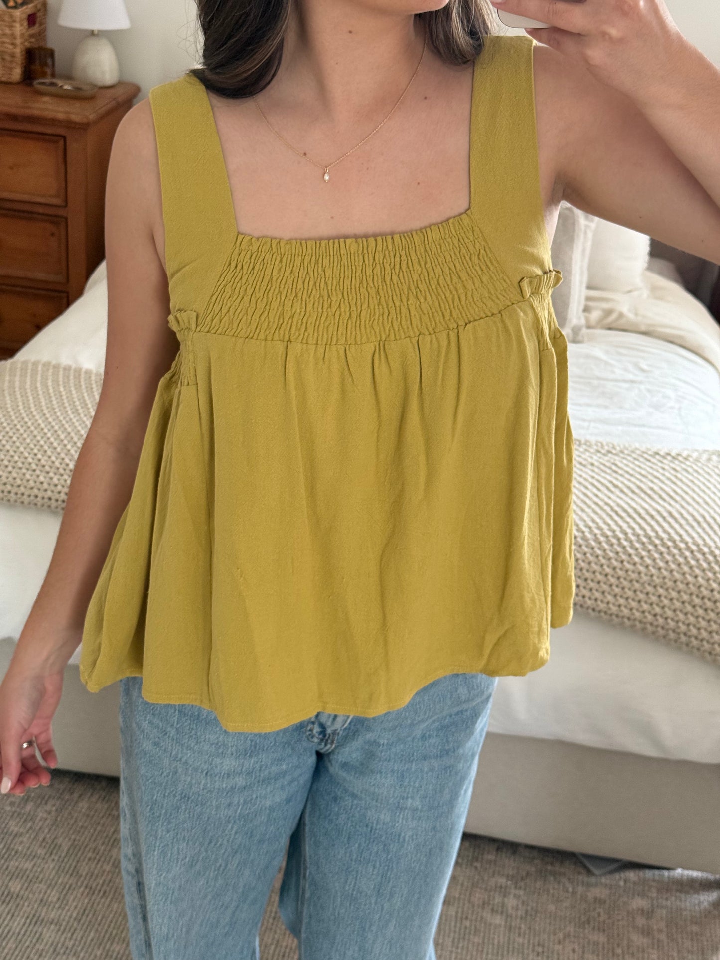 Florence Linen Tank, Chartreuse Olive