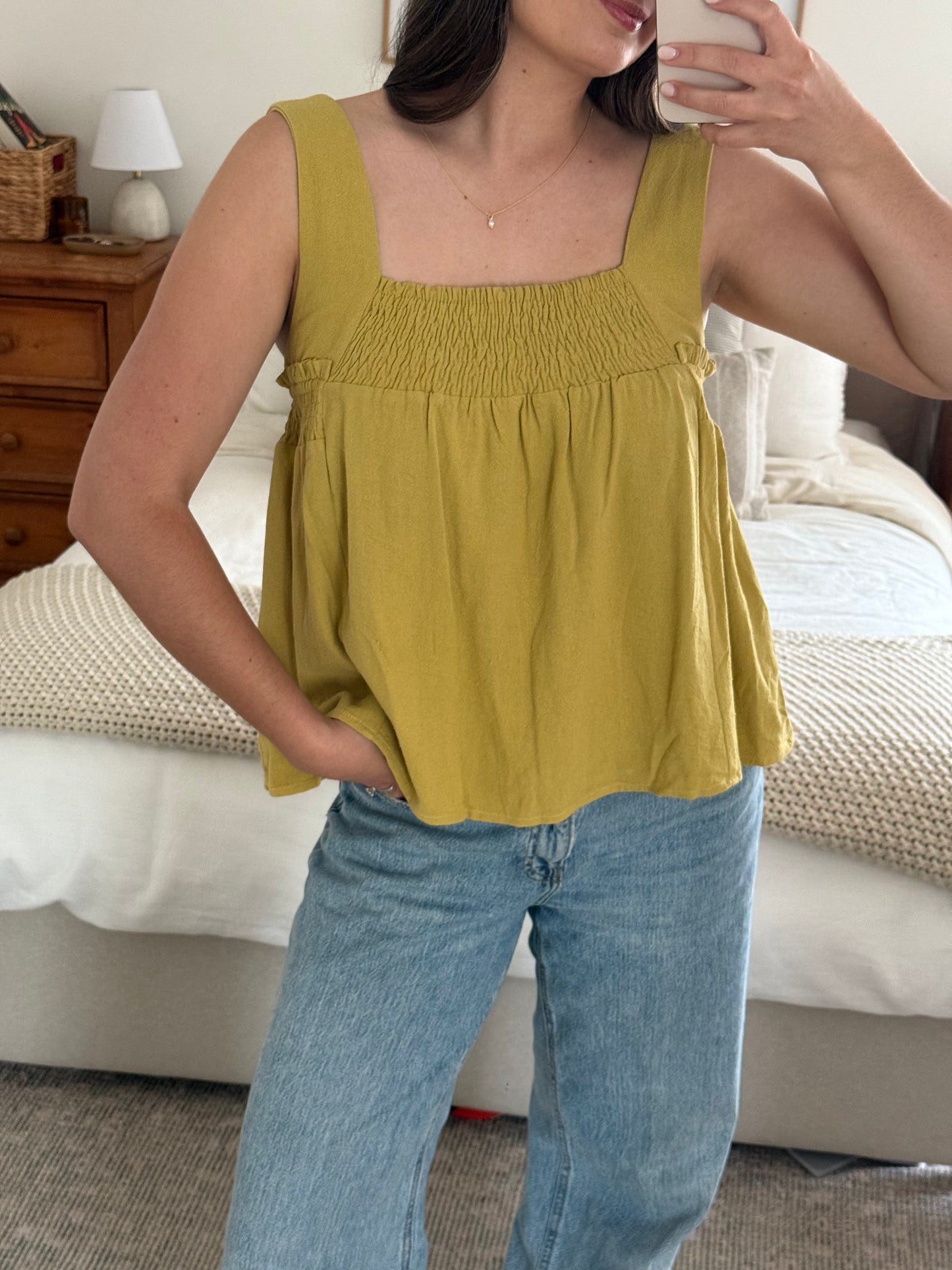 Florence Linen Tank, Chartreuse Olive