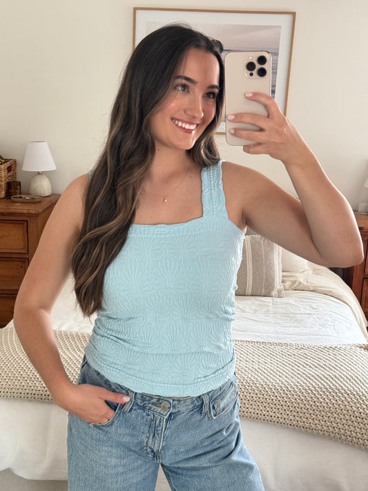 Textured Lace Tank, Breezy Blue