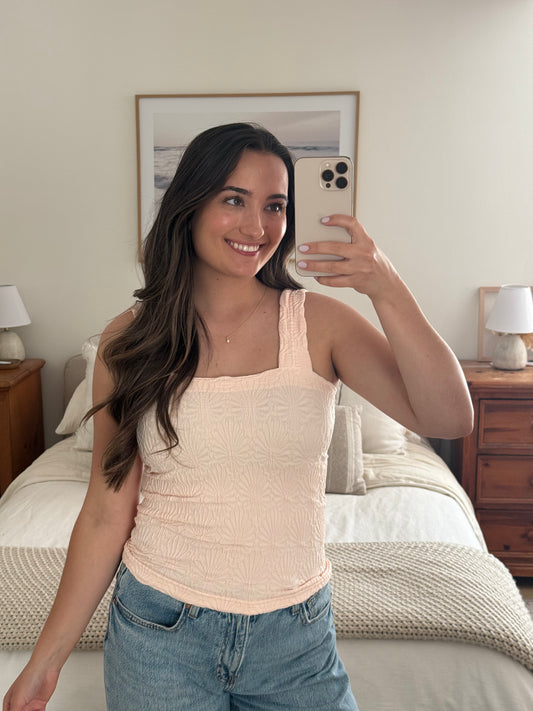 Textured Lace Tank, Peachy Pink