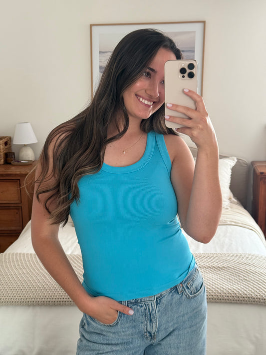 Reversible Ribbed Tank, Aqua Blue