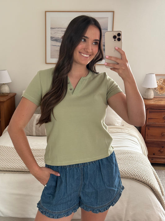 Willow Waffle Henley Tee, Olive