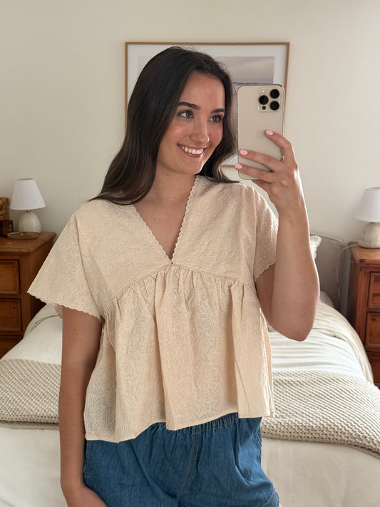 Driftwood Floral Blouse, Cream