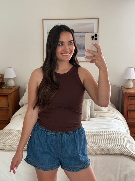 Reversible Ribbed Tank, Chocolate