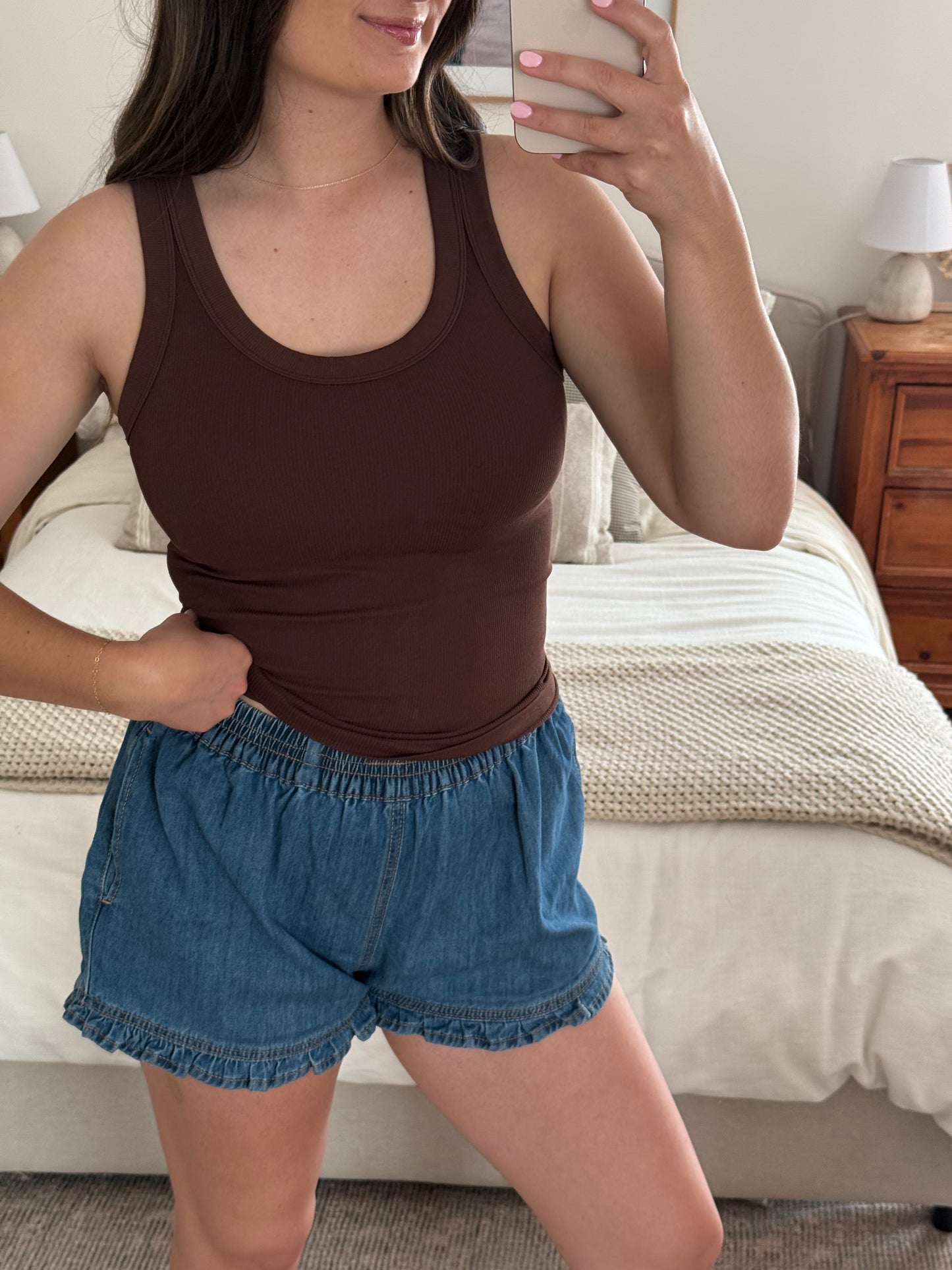 Reversible Ribbed Tank, Chocolate