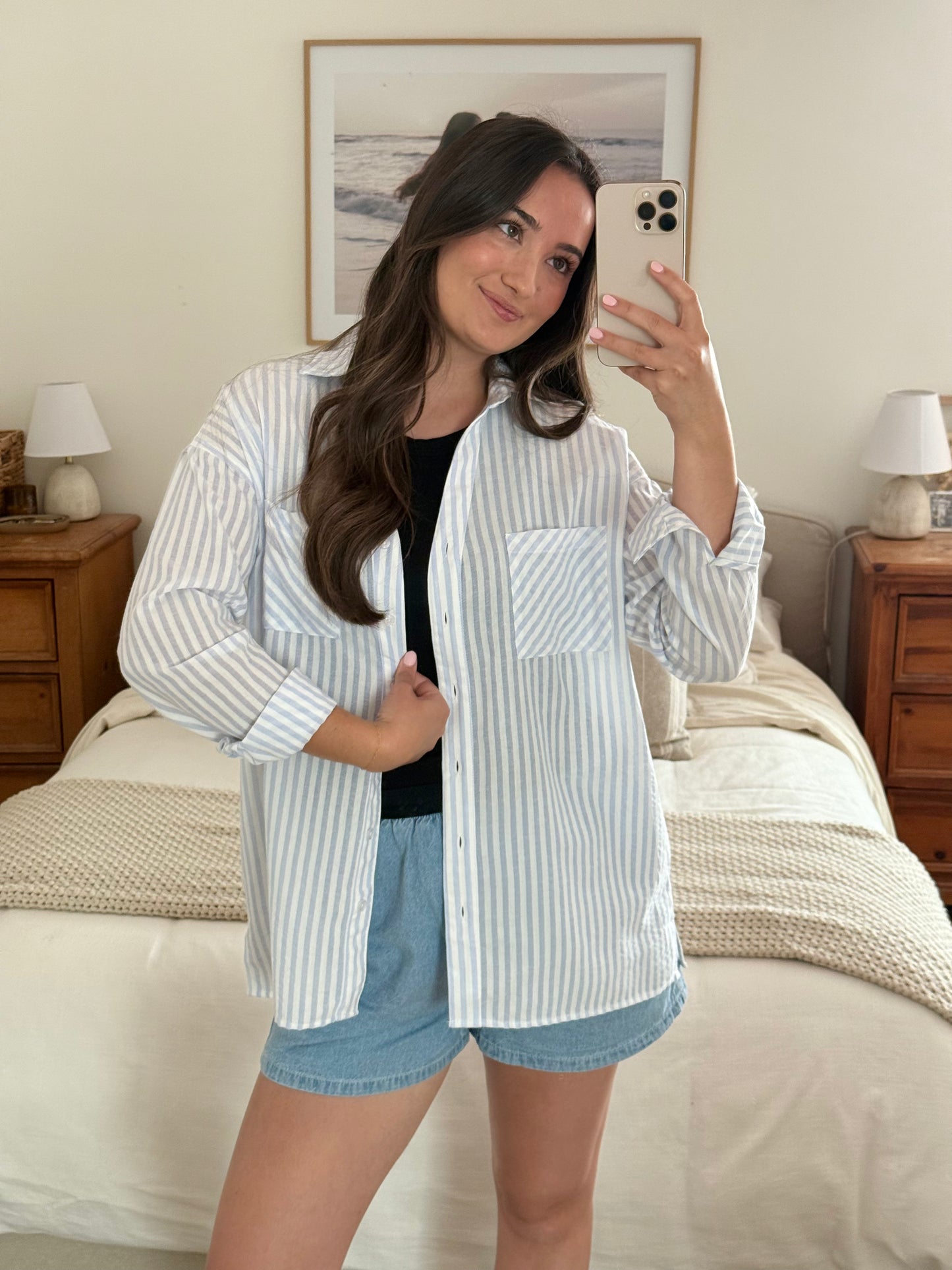 Resort Buttondown Top, Sky Blue
