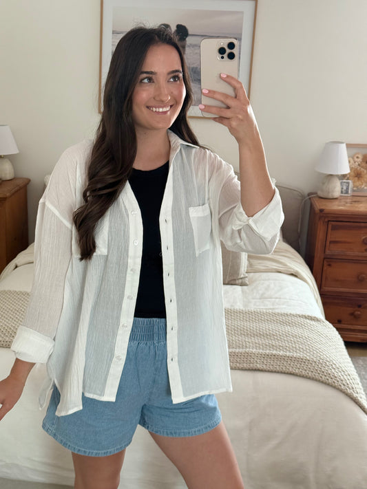 Resort Buttondown Top, White