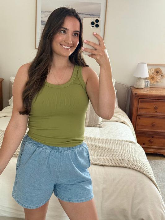 Reversible Ribbed Tank, Avocado