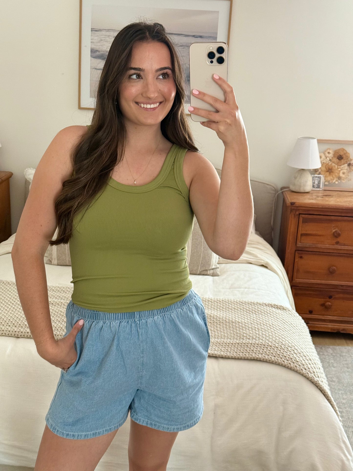 Reversible Ribbed Tank, Avocado
