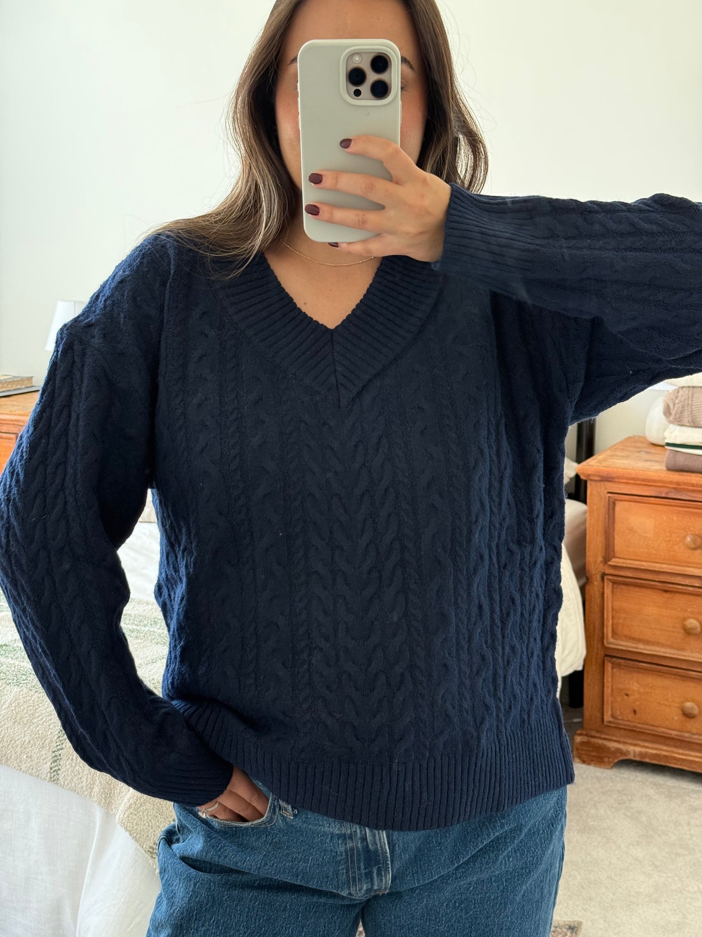 Cabin Cable Knit Sweater, Navy