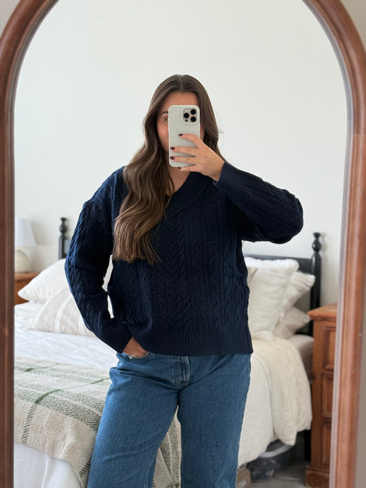 Cabin Cable Knit Sweater, Navy