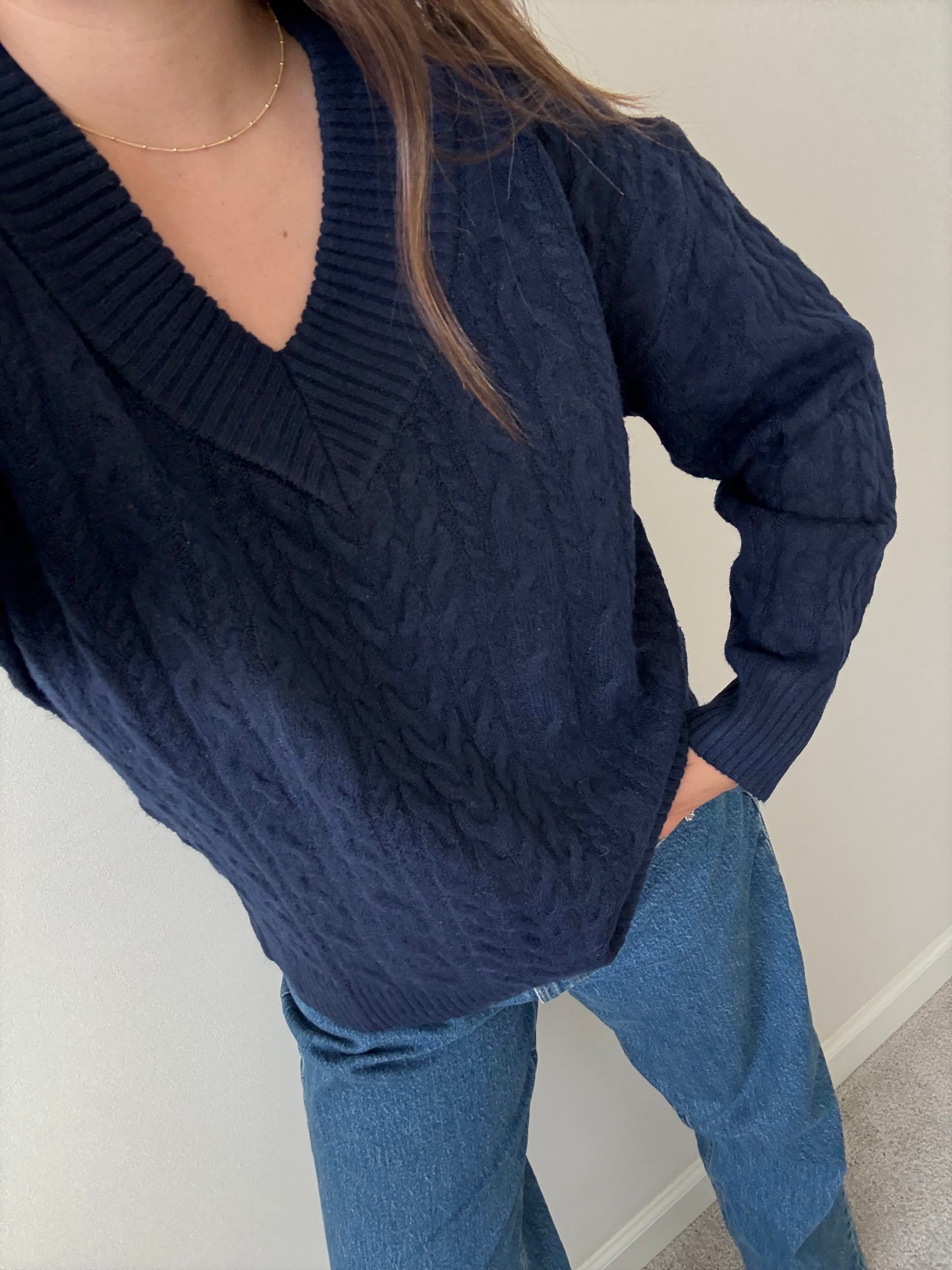 Cabin Cable Knit Sweater, Navy