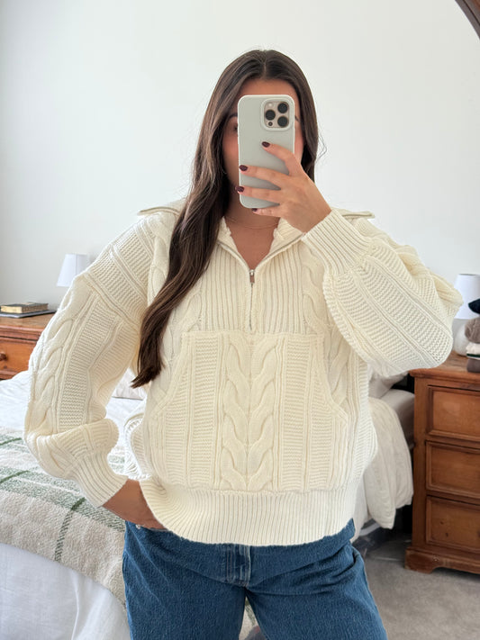 Harvest Quarter Zip Sweater, Cream