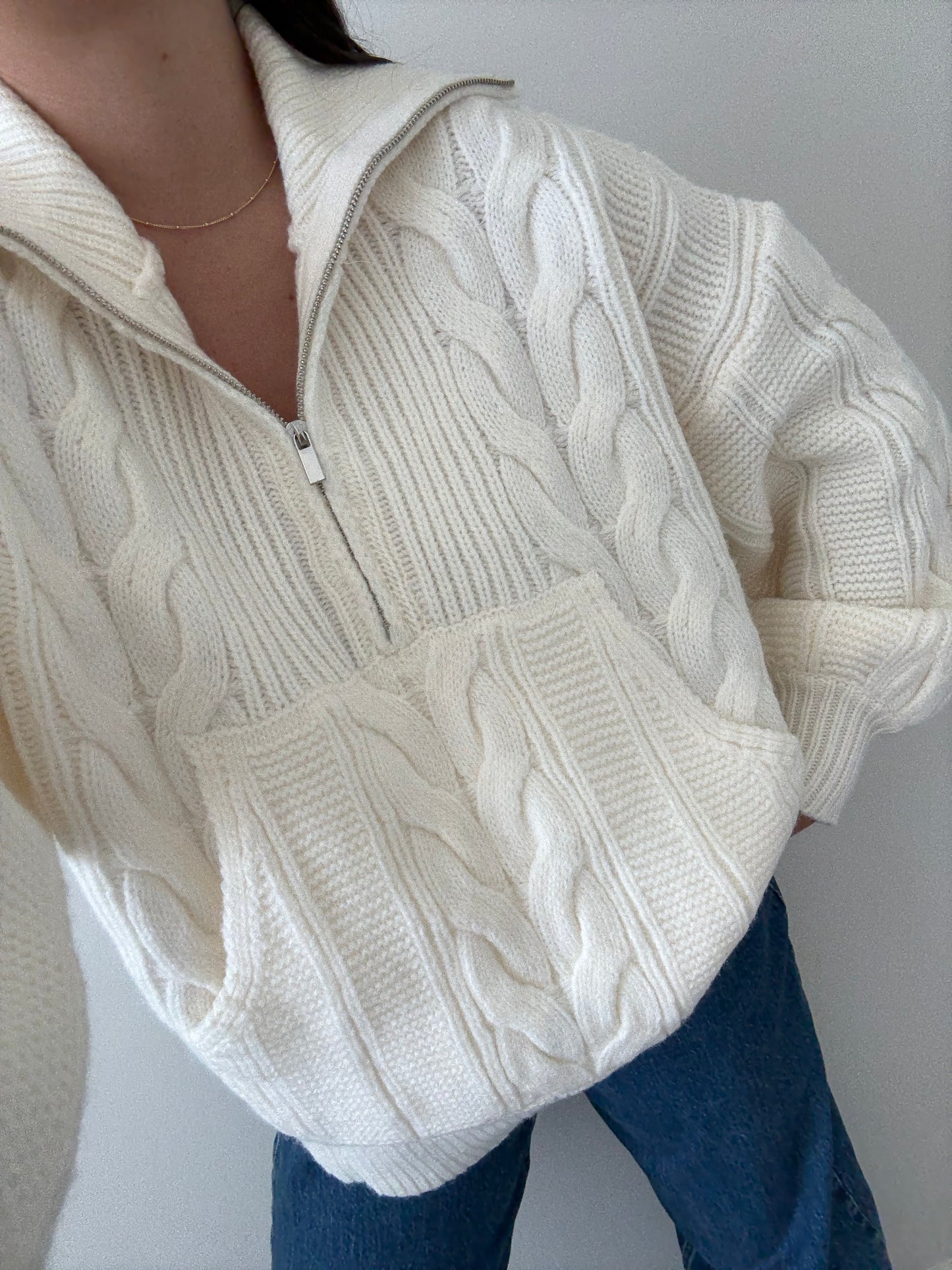 Harvest Quarter Zip Sweater, Cream